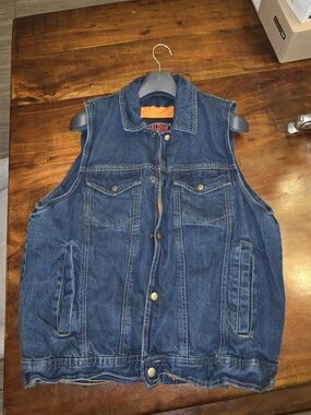 Jafrum Men's Blue Denim Motorcycle Vest Concealed Carry CCW Biker Cut Size L